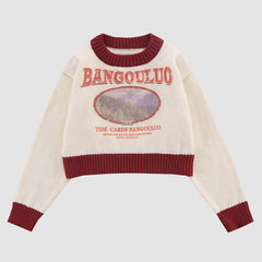 Kurzer Pullover mit Waldfoto-Print