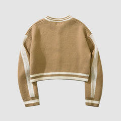 Letter Pattern Jacquard Knit Cropped Jacket