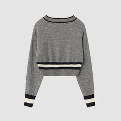 Suéter corto falso de dos rayas con cuello en V