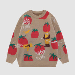 Pullover mit Cartoon-Tomatenmuster