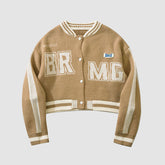 Chaqueta corta de punto jacquard con estampado de letras