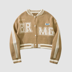 Letter Pattern Jacquard Knit Cropped Jacket