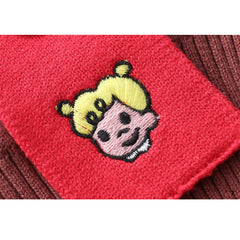 Bufanda de rayas con bordado de dibujos animados