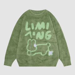 Pullover mit flauschigem Kaninchenmuster