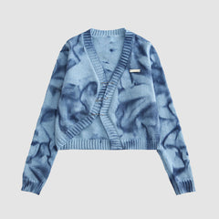 Kurzer Cardigan mit Batikmuster und unregelmäßigem Saum