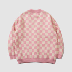 Klassischer Strickjacken-Strickpullover mit Schachbrettmuster