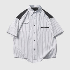 Gestreiftes Hemd mit Patchwork-Taschen