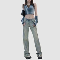 Camiseta sin mangas a rayas con solapa