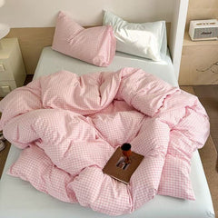 Chloe Pastel Candy Cotton Bedding Set - Pink Plaid