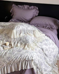 Daisy Purple Floral Ruffle Bedding Set