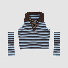 Camiseta sin mangas a rayas con solapa