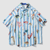 Gestreiftes Sommerhemd mit Fisch-Print