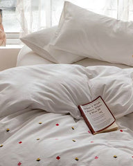 Isla White Floral Embroidered Bedding Set - Rainbow