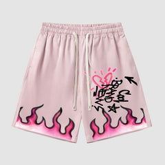 Hip Hop Shorts mit Flammen-Print