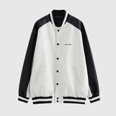 Chaqueta de béisbol de cuero con parches, informal y holgada