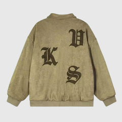 Bestickte Baseballjacke aus Wildleder