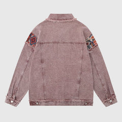 Jeansjacke mit Retro-Stickerei im Patchwork-Stil mit Sternen