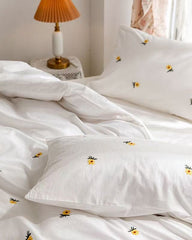 Isla White Floral Embroidered Bedding Set - Sunflower