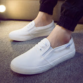 Zapatos de lona blancos de tacón plano sin cordones para hombre, estilo coreano