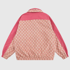 Karierte Patchwork-Jacke mit Stickerei