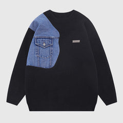 Pullover im Denim-Patchwork-Design