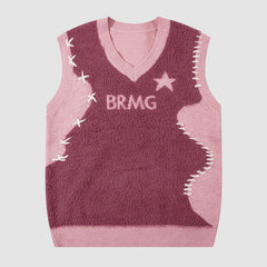 Suéter tipo chaleco con patchwork de color liso