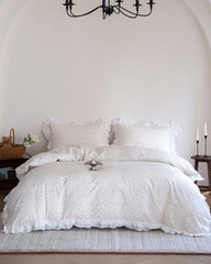 Annie Lace Ruffle Floral Bedding Set - Peach Pink