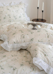 Annie Lace Ruffle Floral Bedding Set - Green