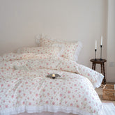 Annie Lace Ruffle Floral Bedding Set - Pink Beige