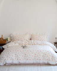 Annie Lace Ruffle Floral Bedding Set - Pink Beige