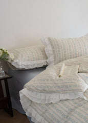 Annie Lace Ruffle Floral Bedding Set - Blue