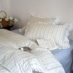 Annie Lace Ruffle Floral Bedding Set - Blue