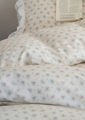 Annie Lace Ruffle Floral Bedding Set - Cream Blue
