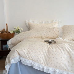 Annie Lace Ruffle Floral Bedding Set - Peach Pink