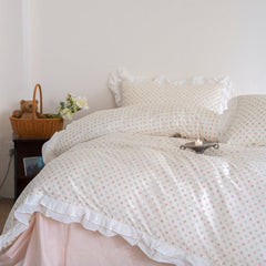 Annie Lace Ruffle Floral Bedding Set - Peach Pink