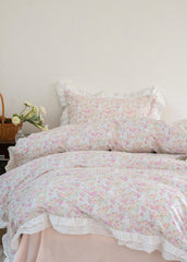 Annie Lace Ruffle Floral Bedding Set - Pink