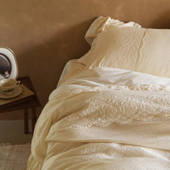 Audrey Retro Lace Embroidered Bedding Set - Beige