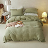 Isadora Lace Ruffle Double Gauze Bedding Set - Green