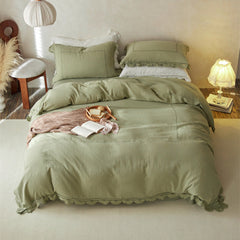 Isadora Lace Ruffle Double Gauze Bedding Set - Green