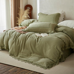 Isadora Lace Ruffle Double Gauze Bedding Set - Green