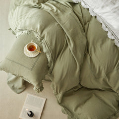Isadora Lace Ruffle Double Gauze Bedding Set - Green
