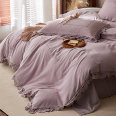 Isadora Lace Ruffle Double Gauze Bedding Set - Purple