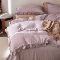 Isadora Lace Ruffle Double Gauze Bedding Set - Purple