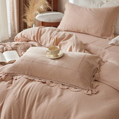 Isadora Lace Ruffle Double Gauze Bedding Set - Brown