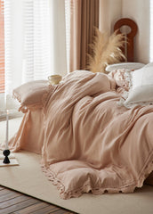Isadora Lace Ruffle Double Gauze Bedding Set - Brown