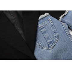 Denim-Blazer mit unregelmäßigen Stichen