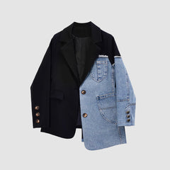 Denim-Blazer mit unregelmäßigen Stichen