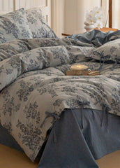 Bonnie Ribbon Bow Tie Floral Bedding Set - Blue