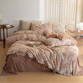 Bonnie Ribbon Bow Tie Floral Bedding Set - Brown