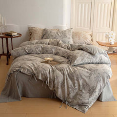 Bonnie Ribbon Bow Tie Floral Bedding Set - Light Gray